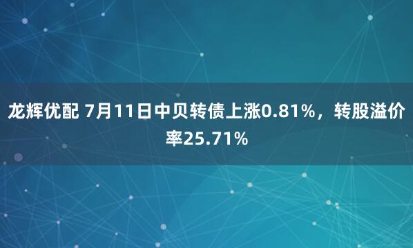 龙辉优配 7月11日中贝转债上涨0.81%，转股溢价率25.71%