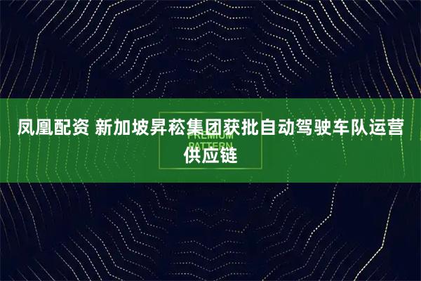 凤凰配资 新加坡昇菘集团获批自动驾驶车队运营供应链