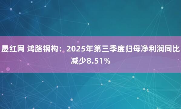 晟红网 鸿路钢构：2025年第三季度归母净利润同比减少8.51%